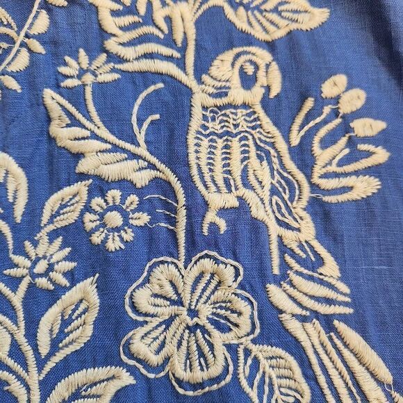 Johhny Was Dress Womens XS 100% Linen Embroidered Floral Birds Boho Oversized - Picture 5 of 7